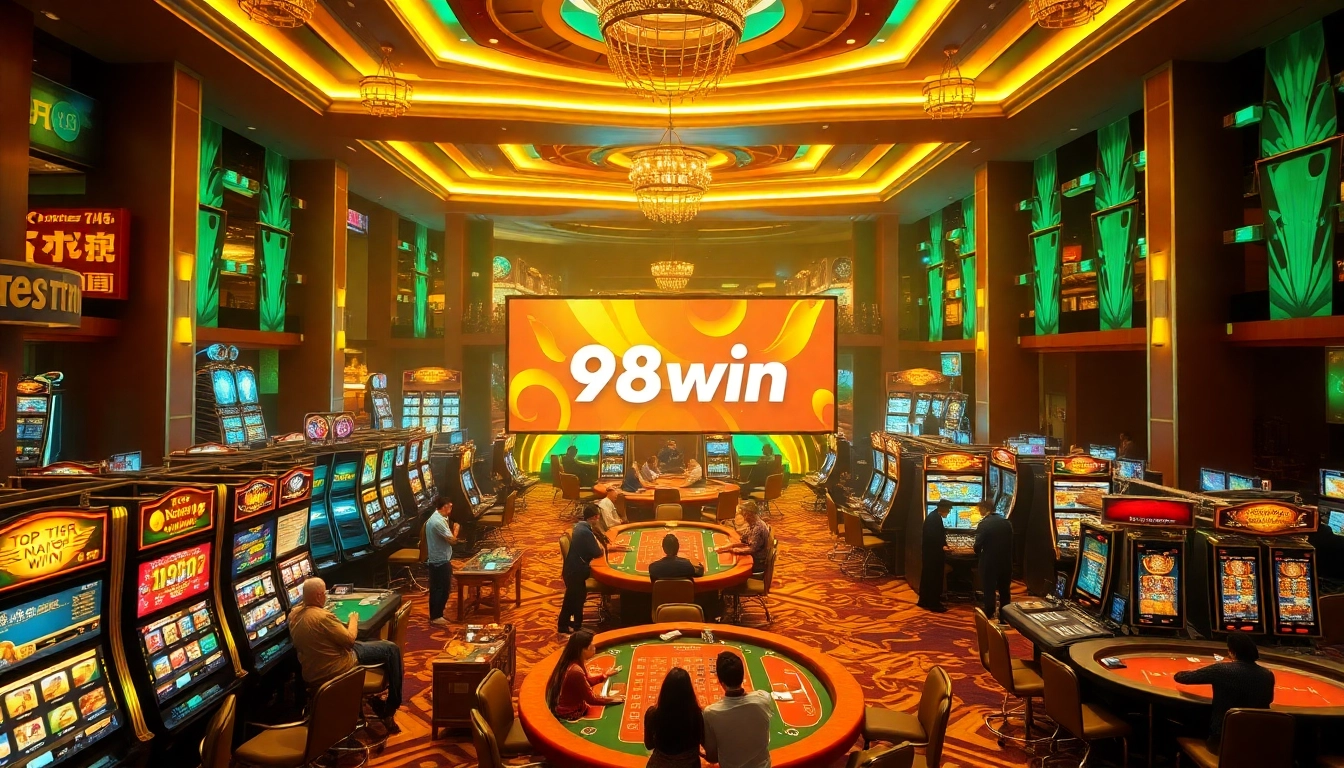 Players enjoying exciting casino games at 98win, where luck meets strategy in a vibrant atmosphere.