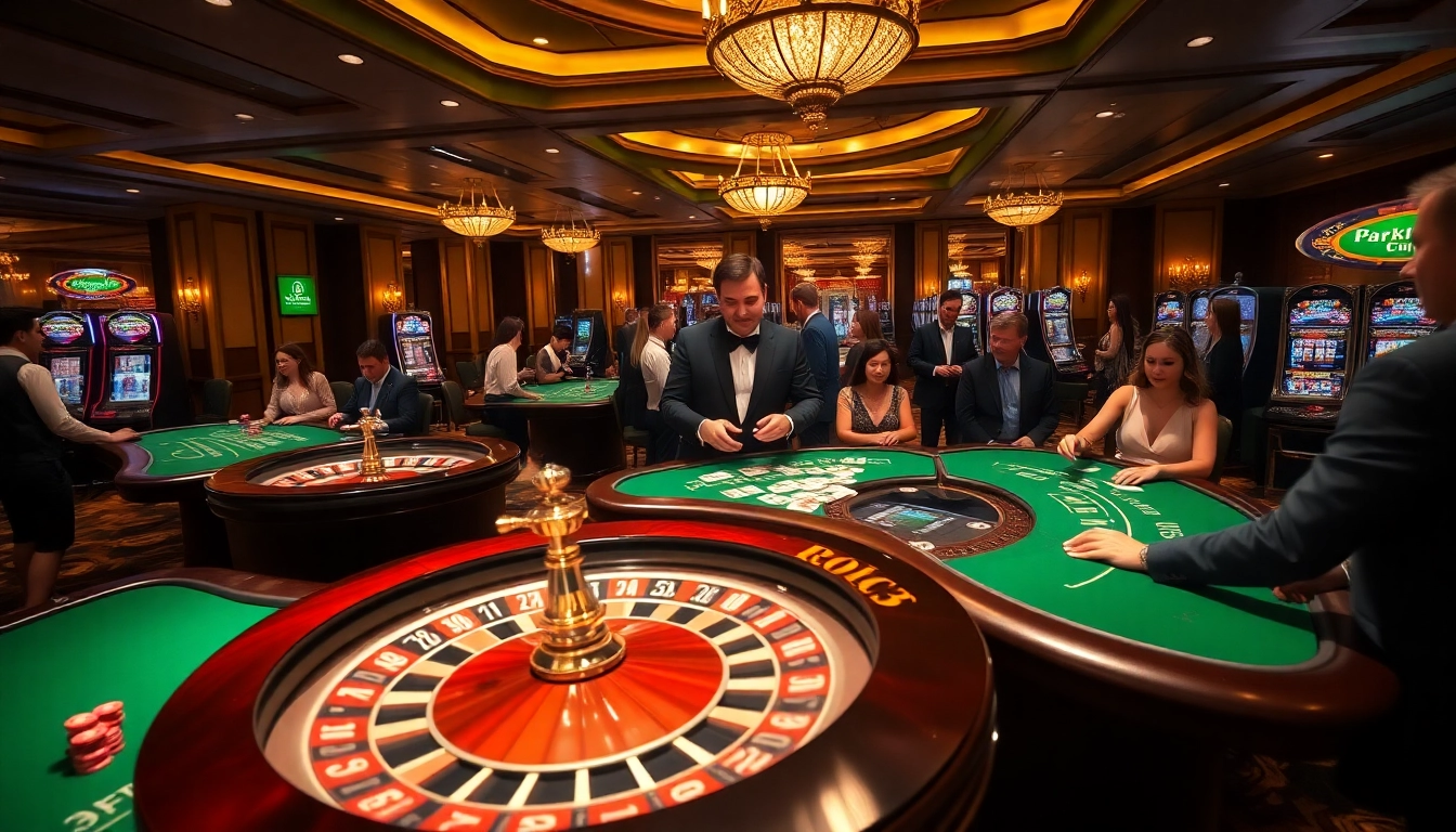 Experience the excitement of gaming at 98win.com with players engaging at casino tables filled with lively poker and roulette action.