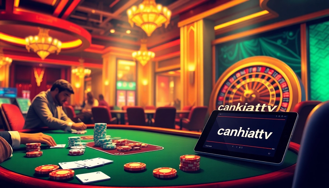 CakhiaTV brings the excitement of poker with colorful chips and cards under bright casino lights.